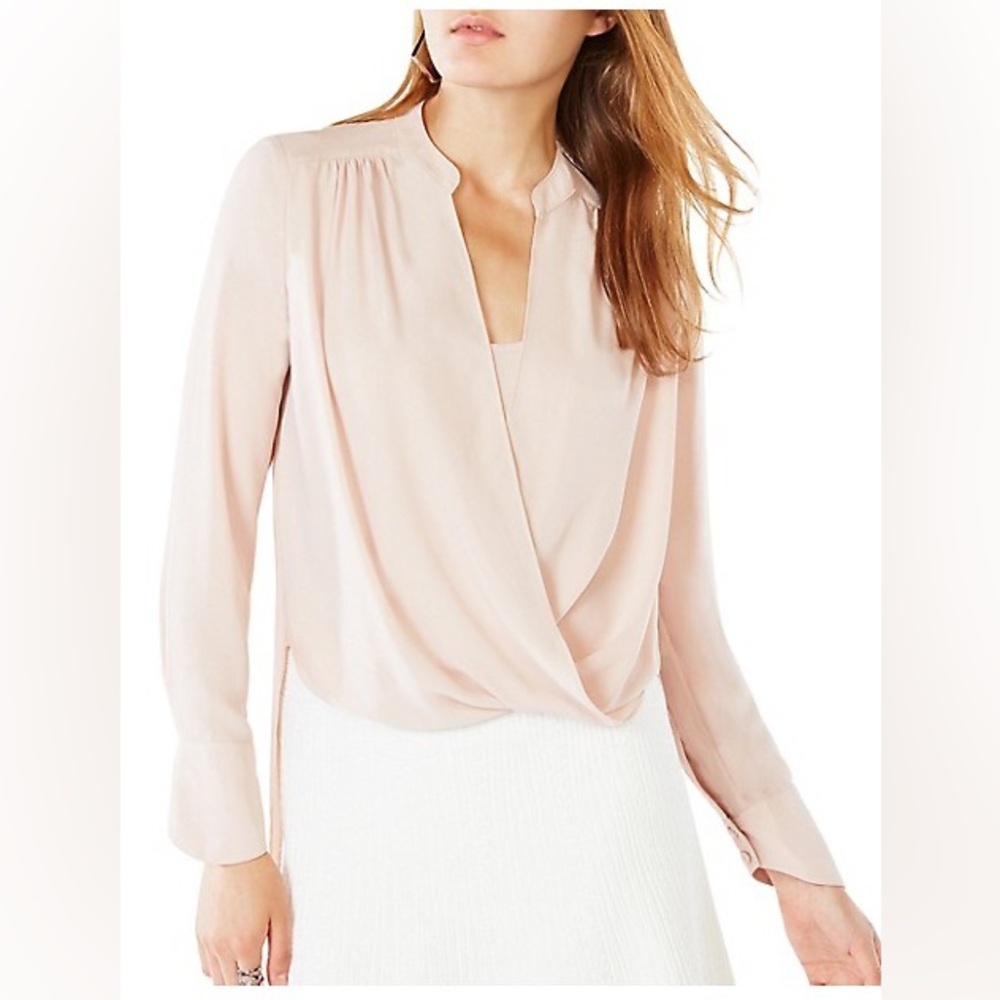 BCBG MaxAzria Jaklin draped front bare pink blouse XXS